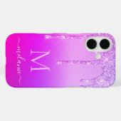 Paarse Neon Glitter iPhone Case Aangepaste Naam Le (Achterkant (horizontaal))