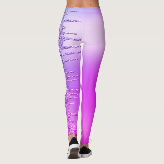 Paarse Neon Glitter Sparkly Drips Party Leggings (Achterkant)
