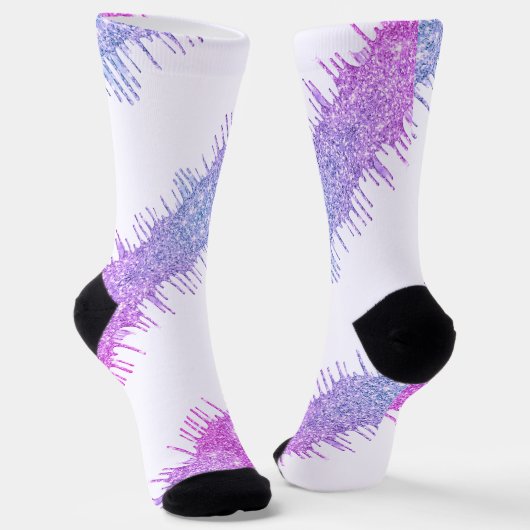 Paarse Neon Glitterdruppels Witte Sokken (Gebogen)