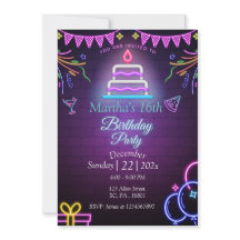 PAARSE NEON GLOEIT IN HET DONKERE VERJAARDAGSFEEST