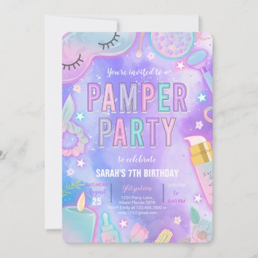 Paarse Neon Glow Pamper Spa Party Verjaardag Kaart (Voorkant)