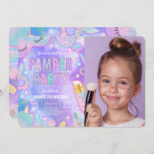 Paarse Neon Glow Pamper Spa Party Verjaardagsfoto Kaart (Voorkant / Achterkant)