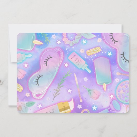 Paarse Neon Glow Pamper Spa Party Verjaardagsfoto Kaart (Achterkant)