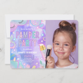 Paarse Neon Glow Pamper Spa Party Verjaardagsfoto Kaart