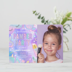 Paarse Neon Glow Pamper Spa Party Verjaardagsfoto Kaart