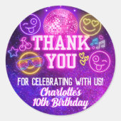 Paarse Neon Glow Retro Schattigee Lachgezichten Da Ronde Sticker (Voorkant)