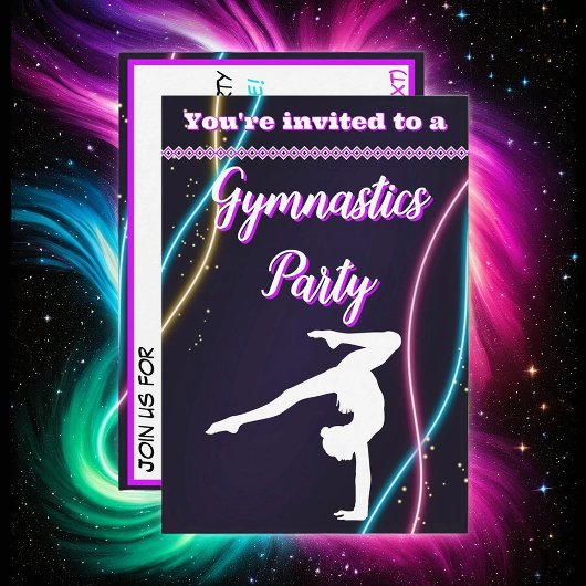 Paarse Neon Gymnastiek Party Uitnodiging