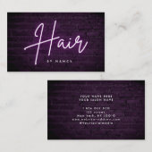 Paarse neon haar op bakstenen muur visitekaartje (Voorkant / Achterkant)
