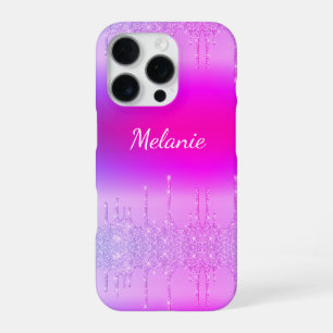 Paarse Neon iPhone Case Gepersonaliseerde Jouw naa 16 Pro Hoesje