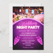 Paarse Neon Lights Modern Wedding Night Party Kaart (Voorkant)