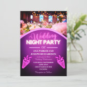 Paarse Neon Lights Modern Wedding Night Party Kaart (Staand voorkant)
