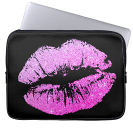 Paarse Neon Lips Black Laptop Computer Sleeve