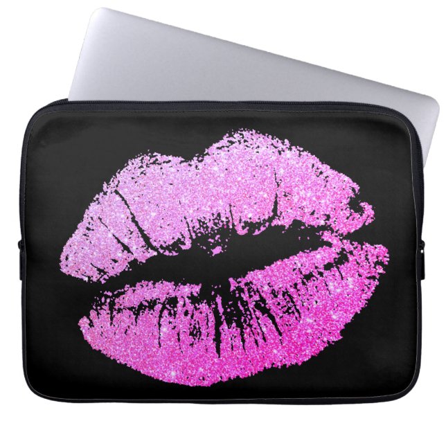 Paarse Neon Lips Black Laptop Computer Sleeve (Voorkant)