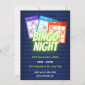 Paarse Neon Minimalistische Bingo Avond Uitnodigin Kaart (Voorkant)