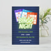 Paarse Neon Minimalistische Bingo Avond Uitnodigin Kaart (Staand voorkant)