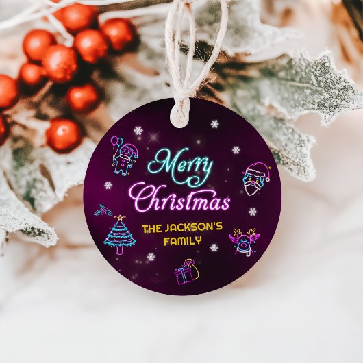 Paarse Neon Modern kerstfeest Bedankjes Labels