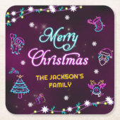 Paarse Neon Modern kerstfeest Kartonnen Onderzetters (Voorkant)
