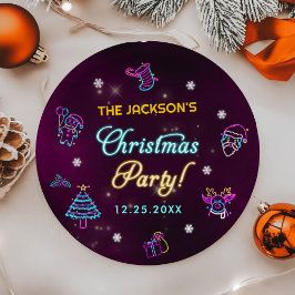 Paarse Neon Modern kerstfeest Papieren Bordje
