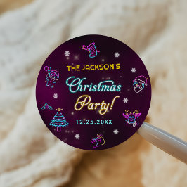 Paarse Neon Modern kerstfeest Ronde Sticker