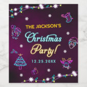 Paarse Neon Modern kerstfeest Wijn Etiket (Enkel label)