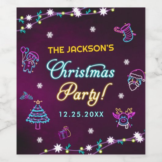 Paarse Neon Modern kerstfeest Wijn Etiket (Enkel label)