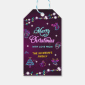 Paarse Neon Moderne Kerstvakantie Feest Cadeaulabel (Voorkant)