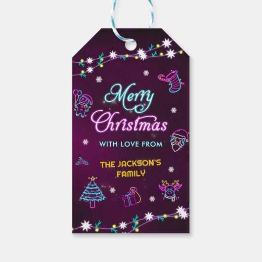 Paarse Neon Moderne Kerstvakantie Feest Cadeaulabel (Achterkant)