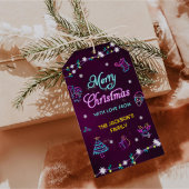 Paarse Neon Moderne Kerstvakantie Feest Cadeaulabel