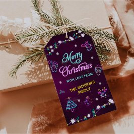 Paarse Neon Moderne Kerstvakantie Feest Cadeaulabel