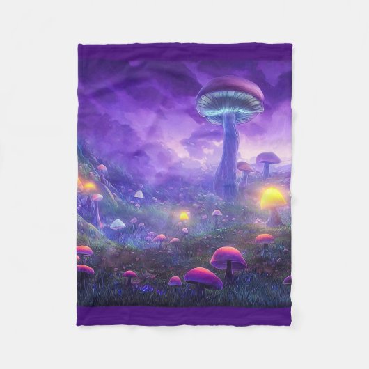 Paarse Neon Paddenstoelen Fleece Deken (Voorkant)