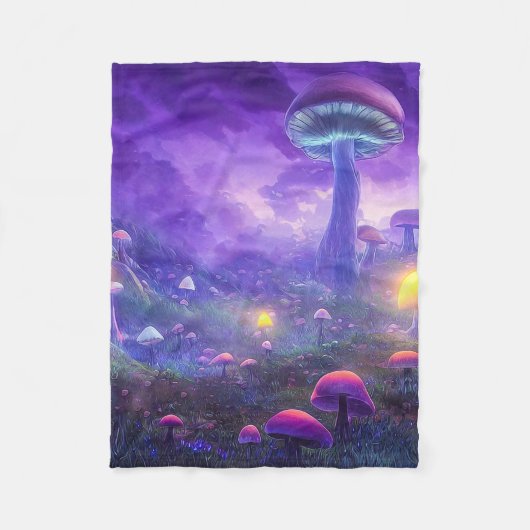 Paarse Neon Paddenstoelen Fleece Deken (Voorkant)