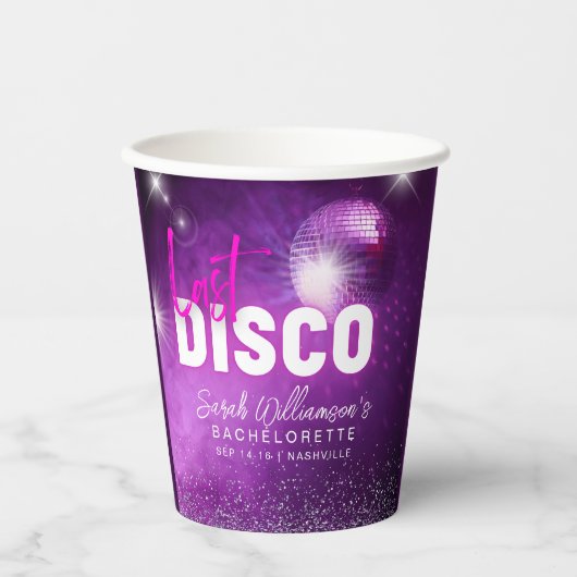 Paarse Neon Pink laatste Disco Bachelorette Papieren Bekers (Voorkant)
