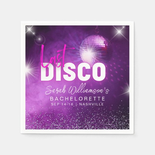 Paarse Neon Pink laatste Disco Bachelorette Servet (Voorkant)