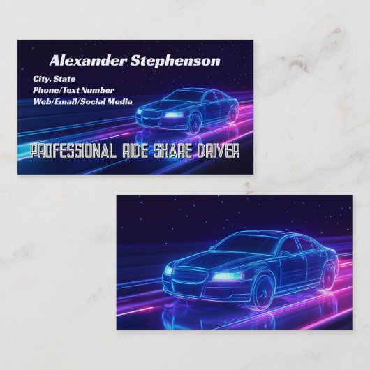 Paarse Neon Rijdende Lyft Uber Driver Rideshare Visitekaartje (Voorkant / Achterkant)