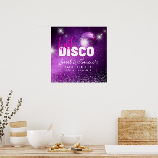 Paarse Neon Roze Laatste Disco Meidenavakantie Poster (Keuken)