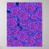 Paarse Neon Rozen Black Light Style Floral Art Poster (Voorkant)
