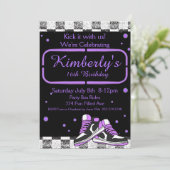 Paarse Neon Sneaker Verjaardag, Glitter Kaart (Staand voorkant)