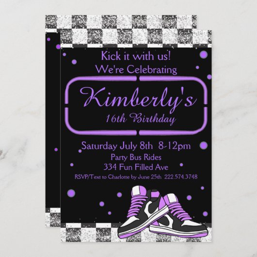Paarse Neon Sneaker Verjaardag, Glitter Kaart (Voorkant / Achterkant)