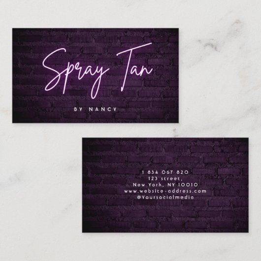 Paarse neon spray tan op bakstenen muur visitekaartje (Voorkant / Achterkant)