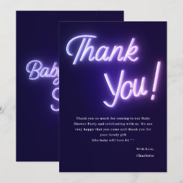 Paarse Neon Tekst Baby Shower Bedankkaart