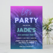 Paarse Neon Tropische Verjaardagsfeestje Kaart (Staand voorkant)
