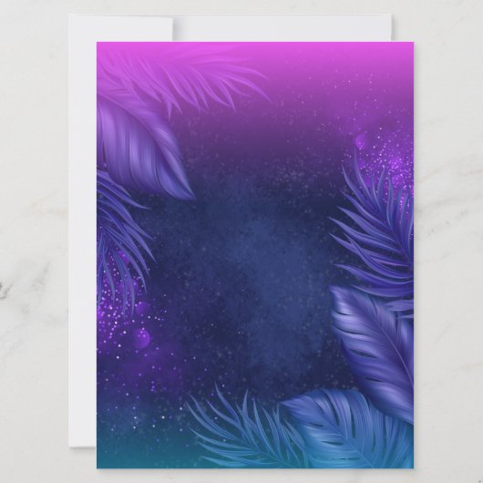 Paarse Neon Tropische Verjaardagsfeestje Kaart (Achterkant)