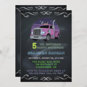 Paarse Neon Trucks 5e verjaardagsfeest Kaart (Voorkant / Achterkant)