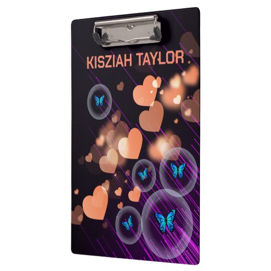 Paarse Neon Vlinder Meisjes Hart Schattigee Custom Klembord (Links)