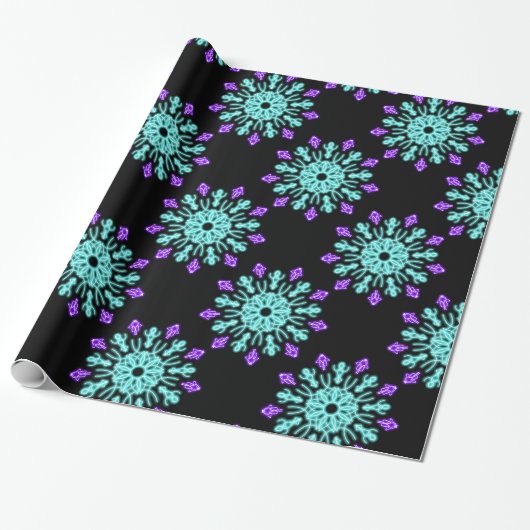 Paarse neonbloem cadeaupapier (Uitgerold)