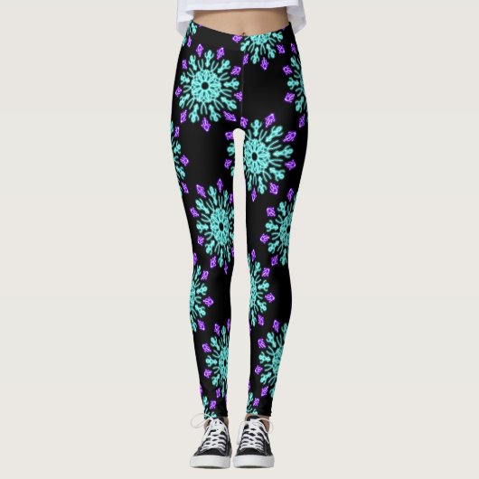 Paarse neonbloem leggings (Voorkant)