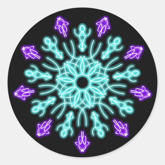 Paarse neonbloem ronde sticker (Voorkant)