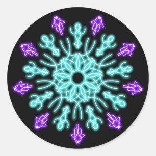 Paarse neonbloem ronde sticker