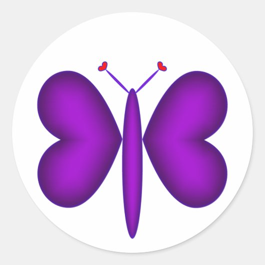Paarse neonharten vlinder ronde sticker (Voorkant)