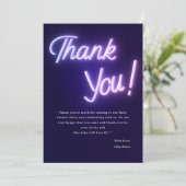 Paarse neontekst Baby shower Bedankkaart (Staand voorkant)